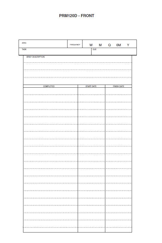 Planned Maintenance T Card Size 120D